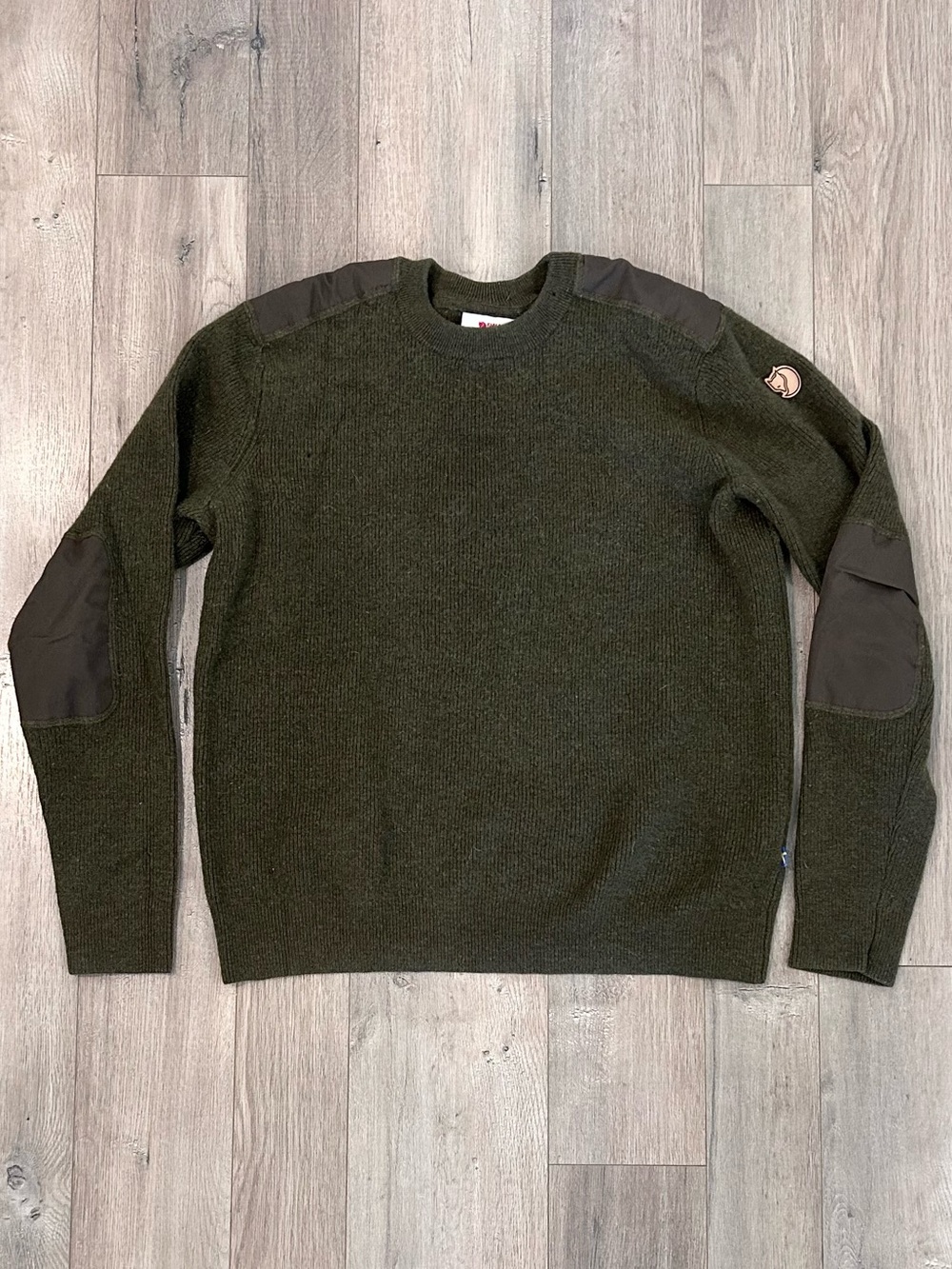 Fjallraven Men's Olive Crewneck Sweater with Elbow Patches